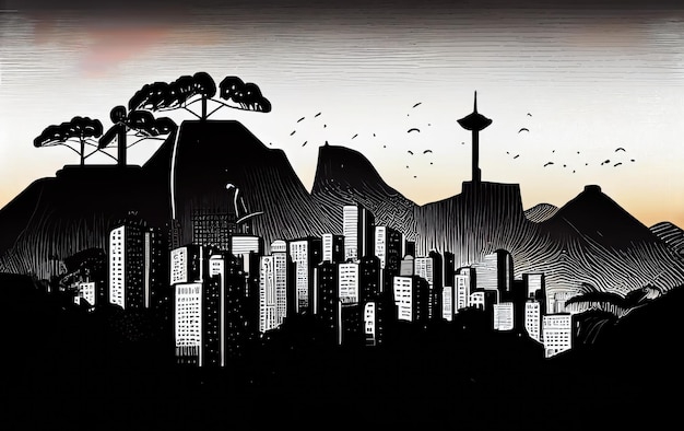 Río de Janeiro Viajes Ilustración Brasil Turismo Concepto América Dibujo Imitación AI Contenido generativo