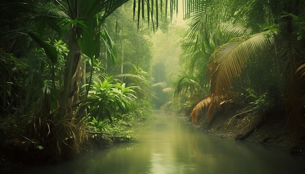 Un río en la jungla con un fondo selvático