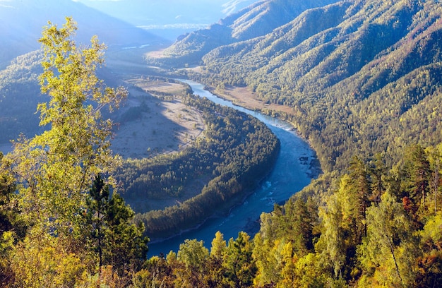 El río Katun fluye entre las montañas.