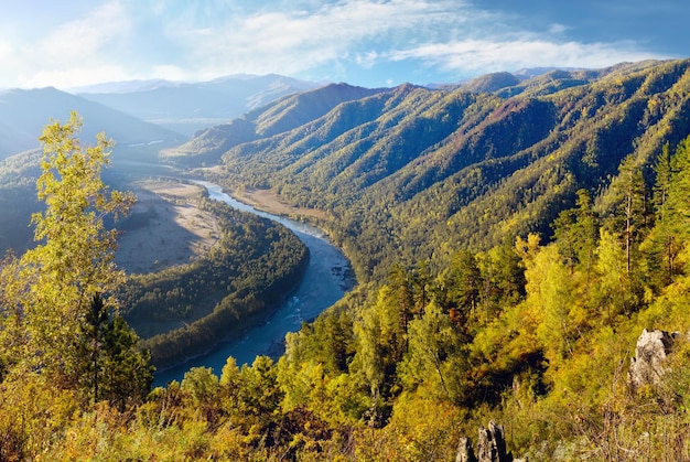 El río Katun fluye entre las montañas.