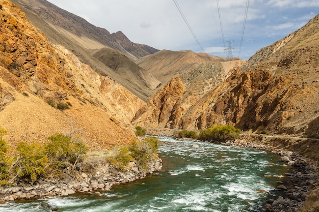 Río Kokemeren, Djumgal Kirguistán, hermoso paisaje de montaña