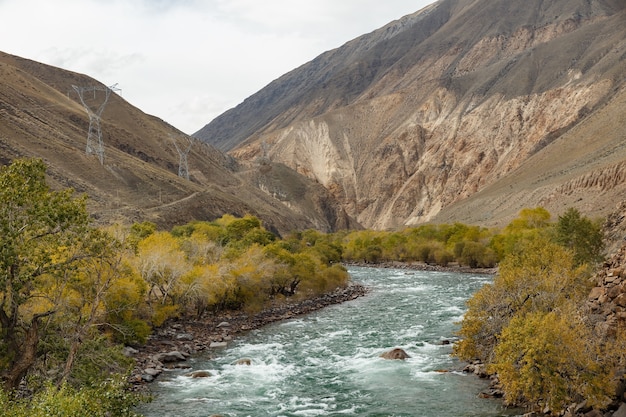 Río Kokemeren, río de montaña en la región de Naryn de Kirguistán.