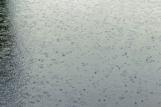 Río bajo la lluvia Superficie del agua durante un aguacero