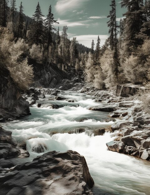 Un río con una montaña al fondo.