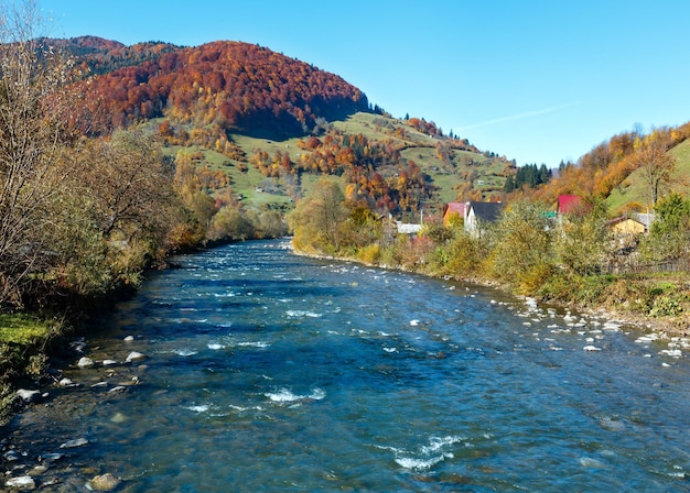 Río de montaña de los Cárpatos de otoño Ucrania
