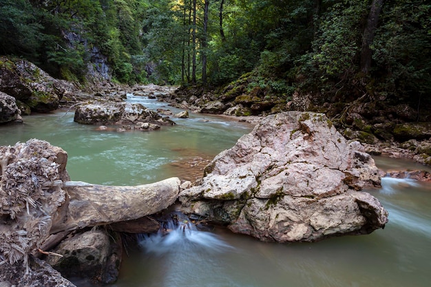 Río de montaña en el desfiladero de Guam República de Adygea Rusia