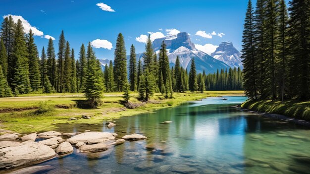 Foto un río con una montaña en el fondo