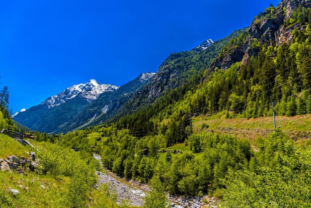 Río de montaña en las montañas de los Alpes suizos Sankt Niklaus Visp Wal