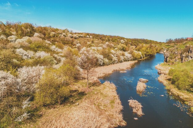 Río de montaña a principios de primavera