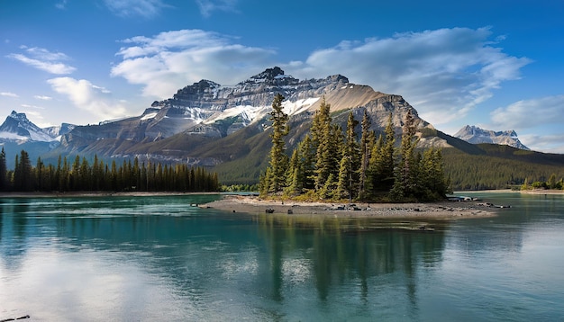 Un río con montañas al fondo.