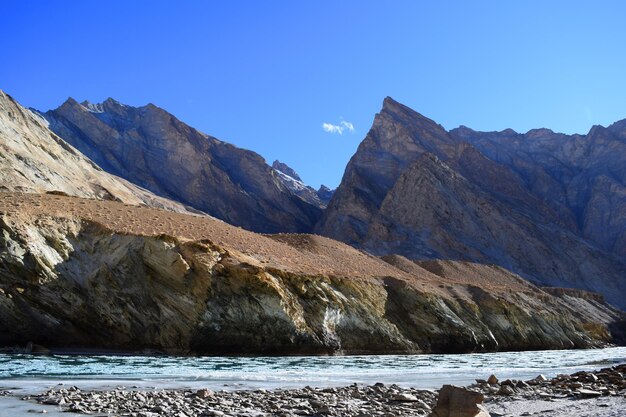 Río por las montañas contra el cielo despejado