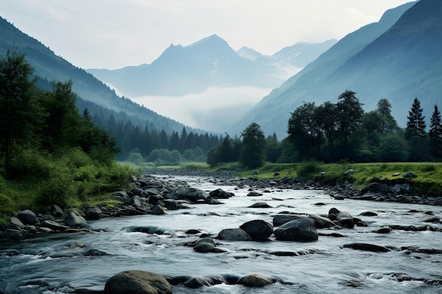 un río en las montañas Generativo Ai