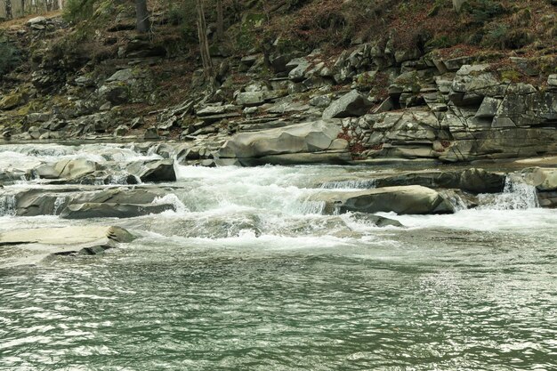 Rio nas montanhas dos Cárpatos no outono