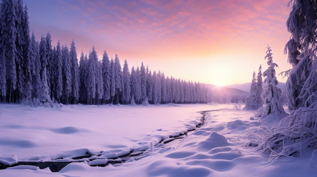 un río nevado que atraviesa un bosque lleno de nieve