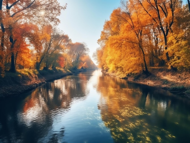 Río de otoño en el parque forestal vibrante