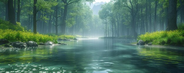 Un río pacífico que serpentea en el fondo denso