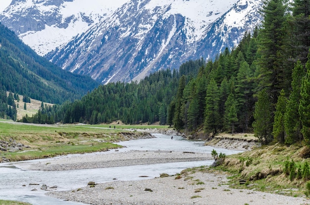 Río plano en las montañas