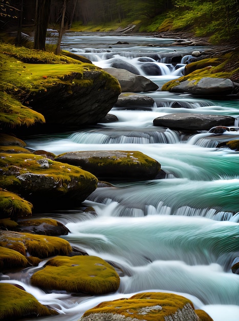 El río y la primavera inspiran el estilo de corte de papel con una paleta de colores duotónica Generativa AI Generada