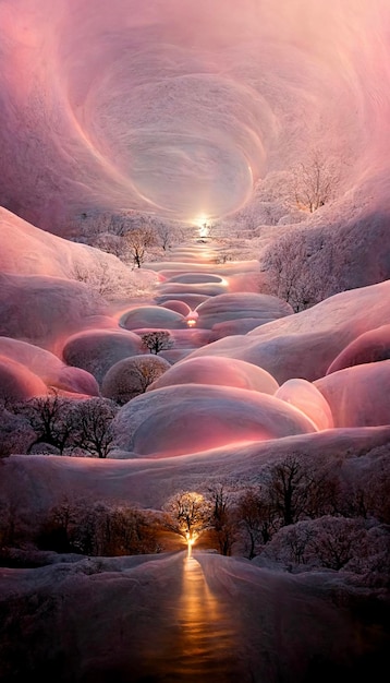 Río que atraviesa un campo cubierto de nieve