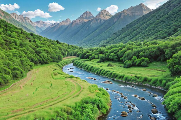 un río que atraviesa un exuberante campo verde