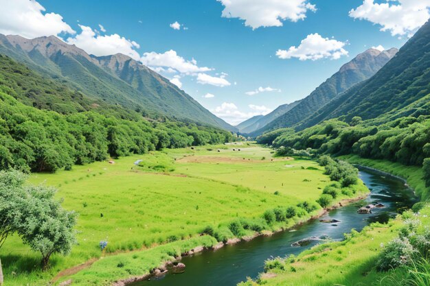 un río que atraviesa un exuberante campo verde