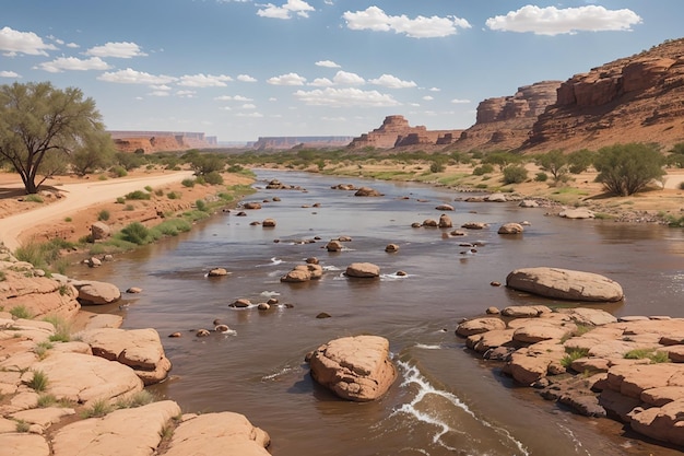 Río que cruza el paisaje desértico del parque nacional de Mapungubwe destino de viaje en Sudáfrica