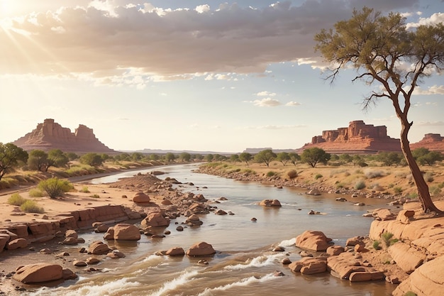 Río que cruza el paisaje desértico del parque nacional de Mapungubwe destino de viaje en Sudáfrica