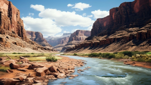 Un río que fluye a través del cañón