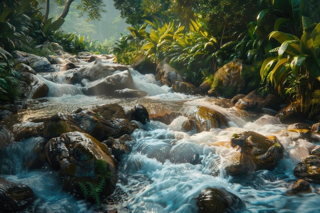 Rio rápido com pedras que desce da montanha Tamesis Antioquia