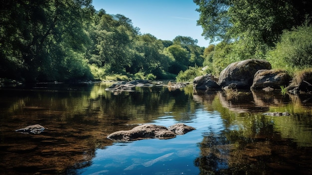 Foto un río con rocas en el agua.