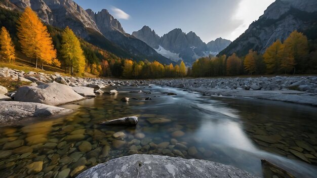 Foto un río con rocas y árboles en el fondo