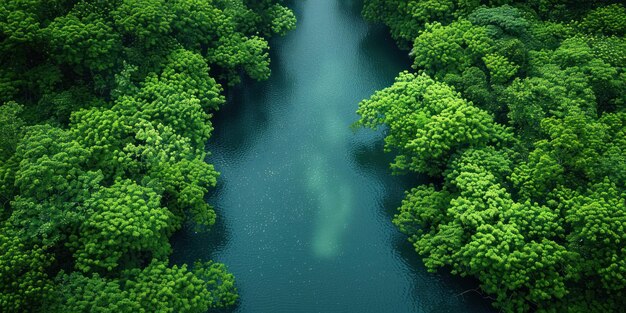 El río sereno que fluye a través del bosque verde