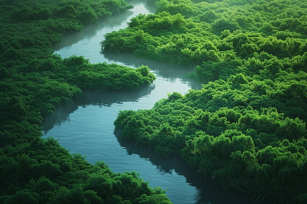 Un río serpenteante a través de la exuberante vegetación