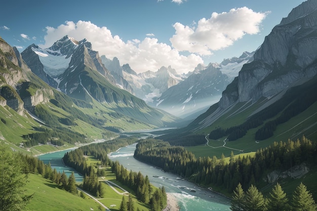 El río Symphony de los Alpes suizos a través del bosque de montaña