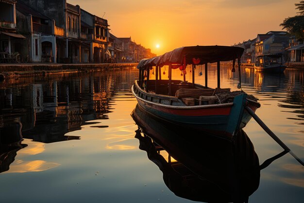 Rio Thu Bon Hoi An Barcos bajo linternas generativas IA