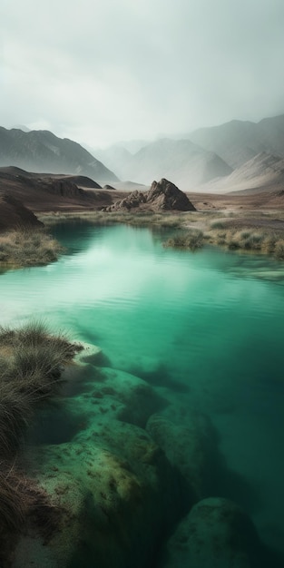 Un río verde en las montañas.