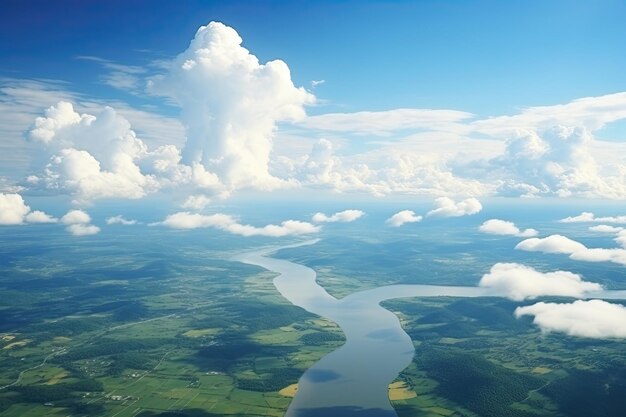 Foto los ríos, los lagos, los valles, los campos desde la ventana de un avión.