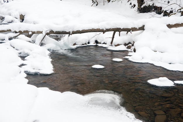 Rios no inverno com neve e gelo