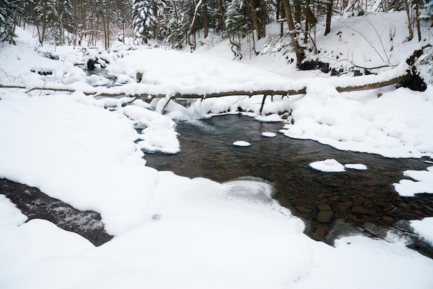 Rios no inverno com neve e gelo