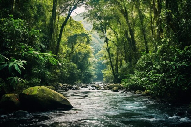 Foto ríos que fluyen a través de densos bosques tropicales