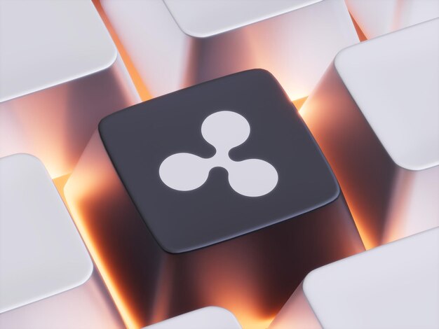 Ripple Keycap Presione el botón Cerrar Crypto Moneda 3D Ilustración Render
