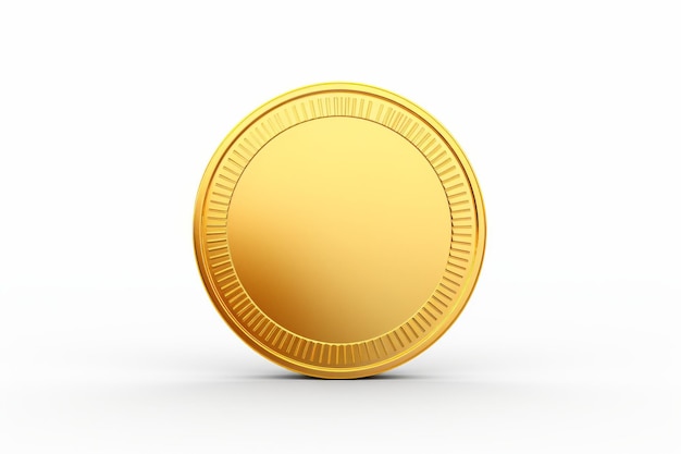Riqueza brilhante Uma única moeda de ouro brilhando em uma tela branca pura Em uma superfície branca ou clara PNG Fundo transparente