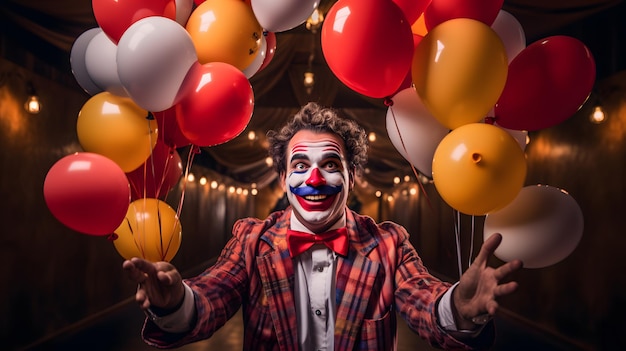 Foto riso cheio de balões clown engraçado espalha alegria e alegria