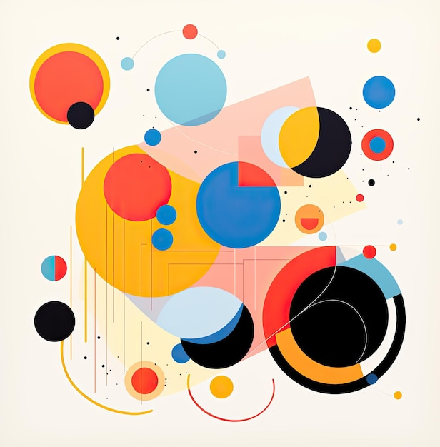 Foto risografía estética de círculos y líneas rectas diseño geométrico hecho con círculos y lineas coloridas