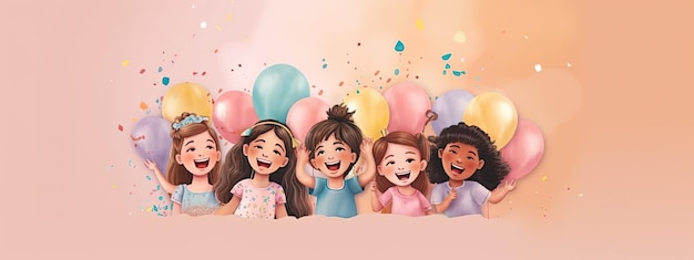 Risos alegres de crianças ecoando enquanto se divertem em uma festa de aniversário cheia de balões coloridos
