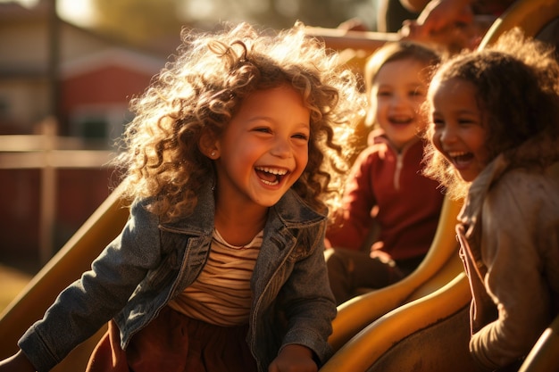 Risos infantis em um playground da vila