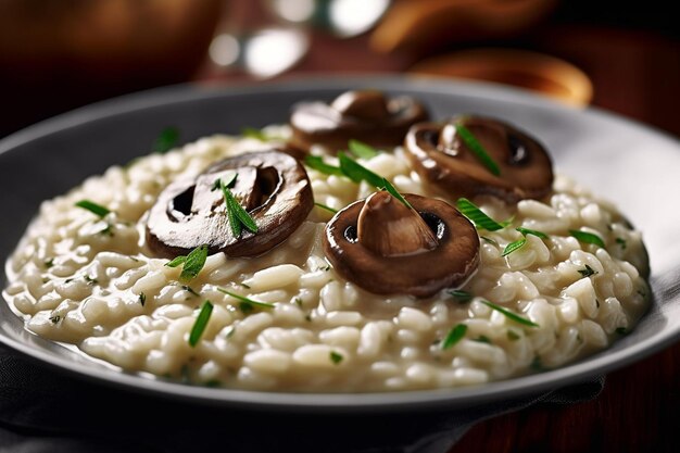 Foto risoto de cogumelos com queijo parmesão raspado