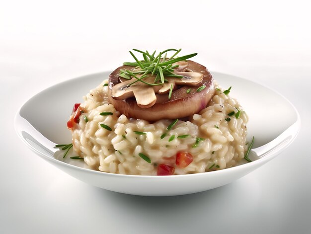 Risotto ai Funghi auf weißem Hintergrund