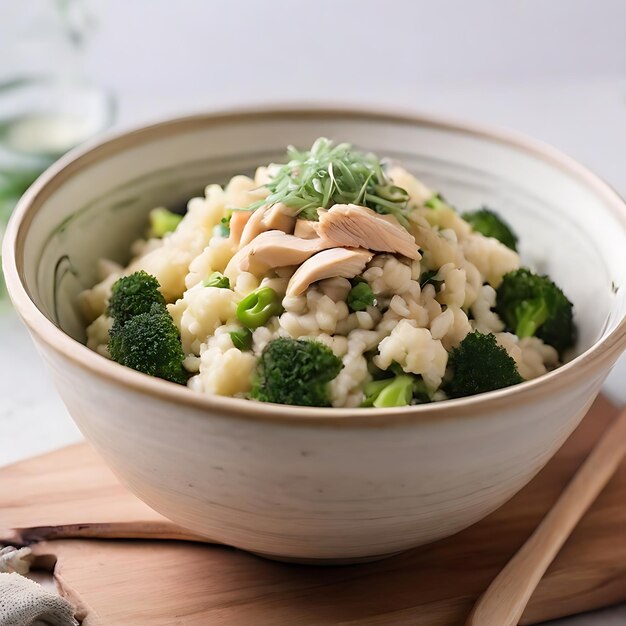 Risotto de coliflor con brócoli y pollo triturado generado por IA