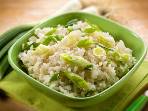 Risotto con enfoque selectivo de puerro